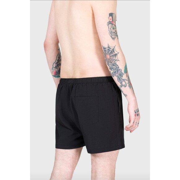 Killstar ✦ Dive Into Hell Swim Shorts L ✦ Beach Goth Foil Detail Black NWT - Picture 3 of 5